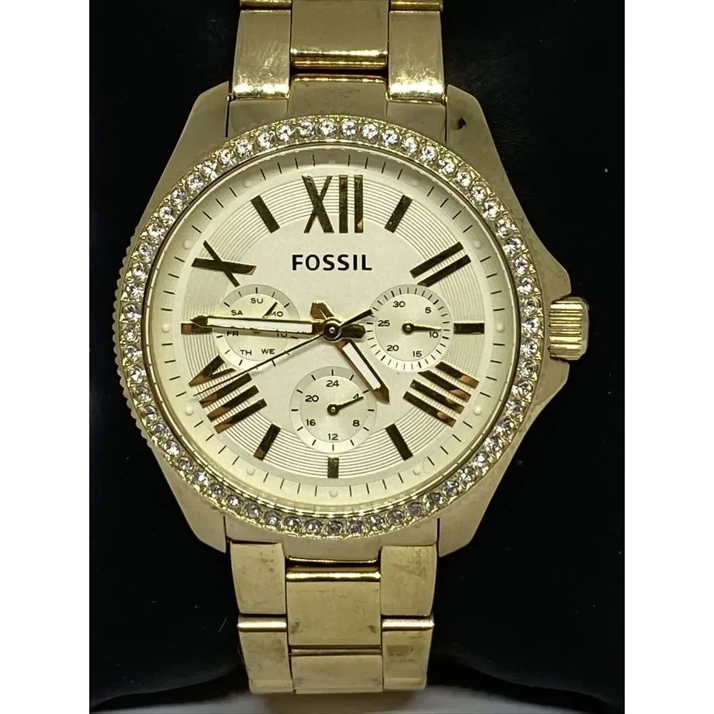 Fossil AM4482 Women Stainless Steel Gold Analog Dial Quartz Genuine Watch QB518